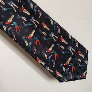 Mens Neck Tie Golf Theme Black Red Blue Vintage Wembley